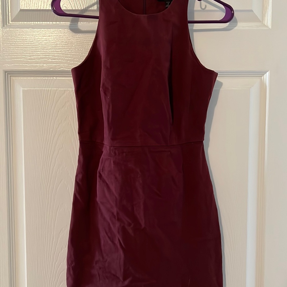 Banana Republic burgundy sleeveless leg slit body con form fitting short dress 2